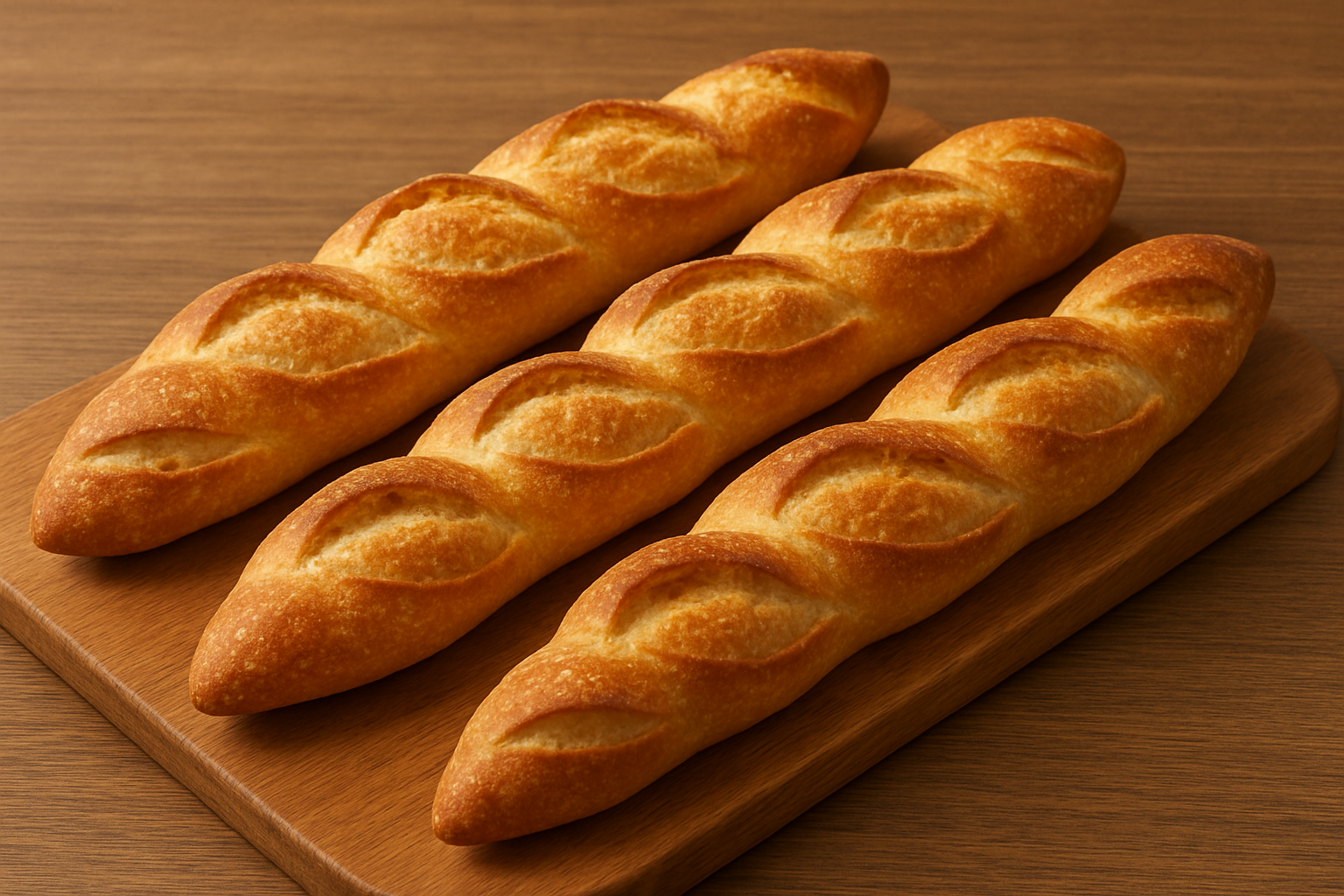 焼き上がったエピパンが木製のカッティングボードに並び、麦の穂の形が美しく際立つ構図