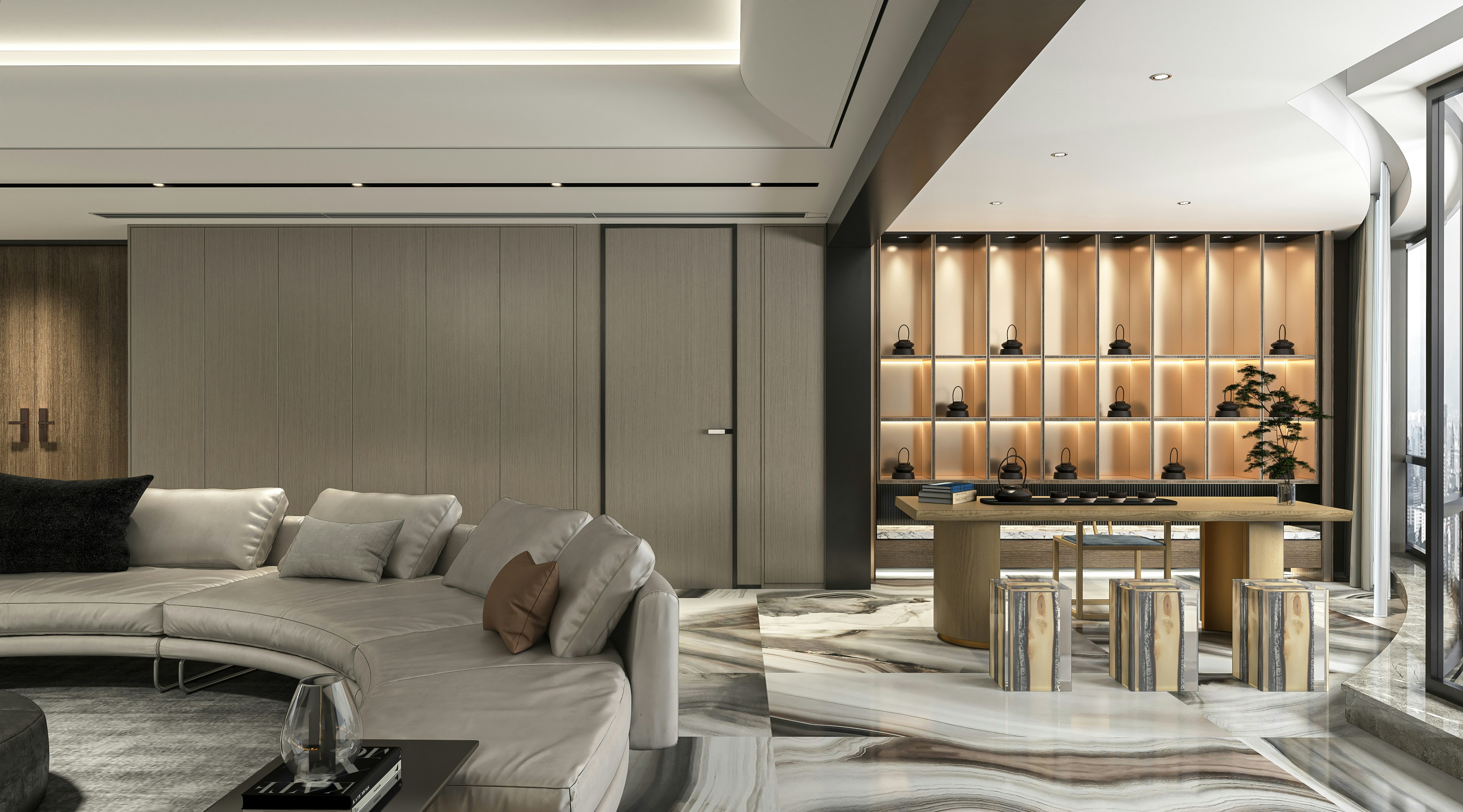 食卓に花、キャンドル、オブジェ、アート作品、スパイスボトル、ティーセット、季節のアイテムなどがセンス良く配置され、彩られている様子